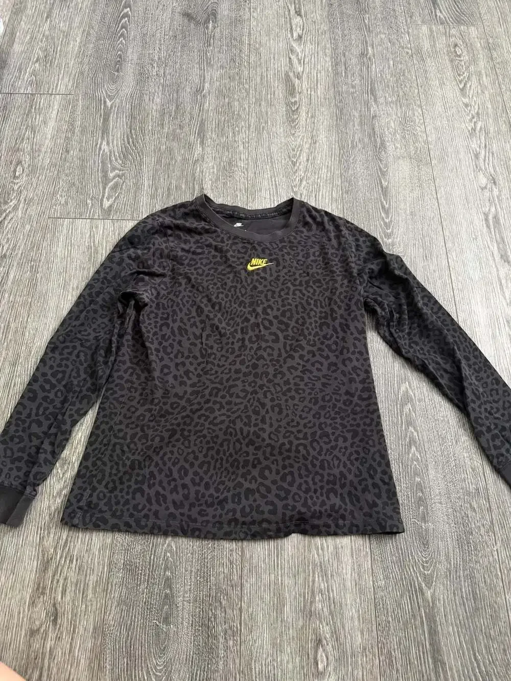 Nike Women's Long Sleeve Leopard Print Shirt with Gold Embroidered Logo